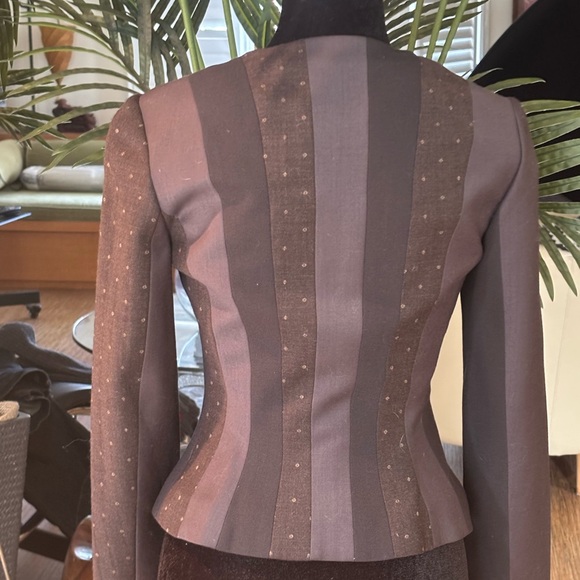 John Galliano blazer - lined- striped mixed pattern - gold zipper- pinched waist - Picture 3 of 13